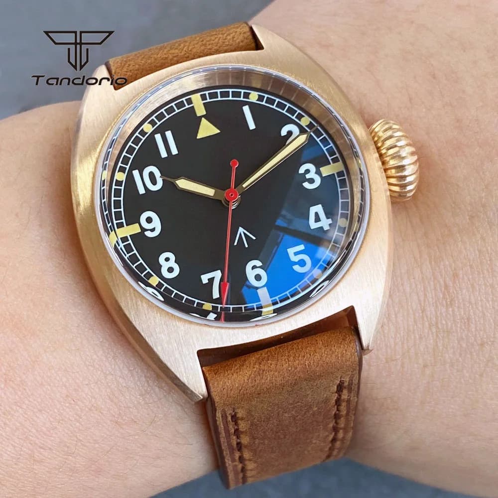 Tandorio Lusso Solido Cusn8 Bronzo Militare Automatico NH35 36mm Orologio da uomo PT5000 A Cupola AR Zaffiro Meccanico 20BAR Orologi subacquei