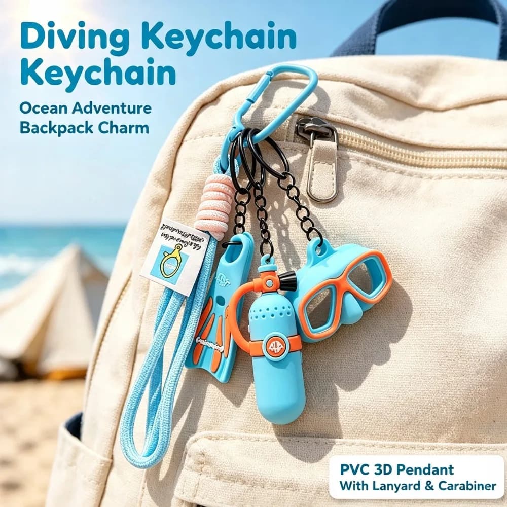 3D Mini Diving Keychain Swimming Dive Gear Bag Pendant Swim Fin Dive Goggles Key Ring Ocean Adventure Key Chain Gift For Divers