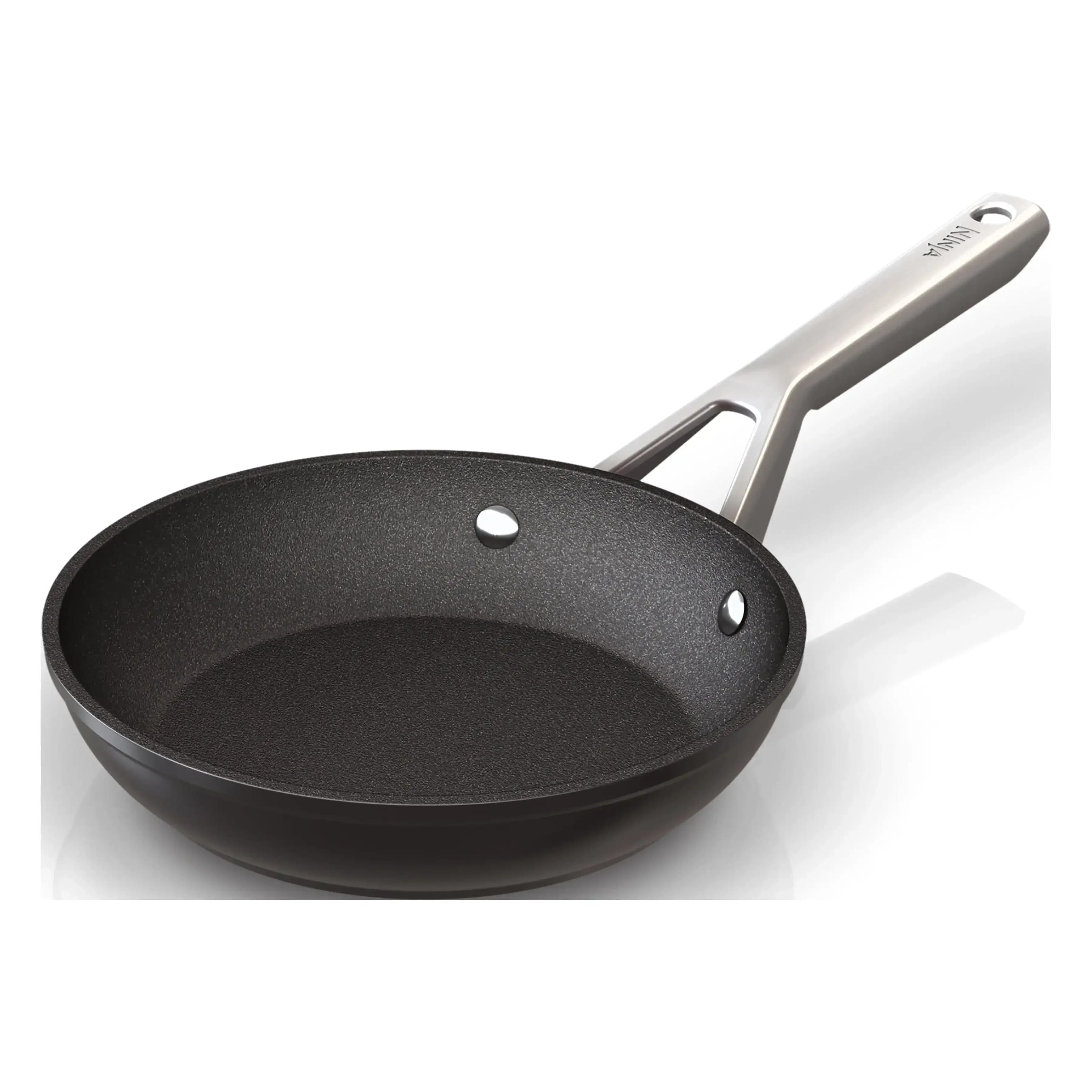 8 inch, light, with pressed stainless steel handle, non-stick coating