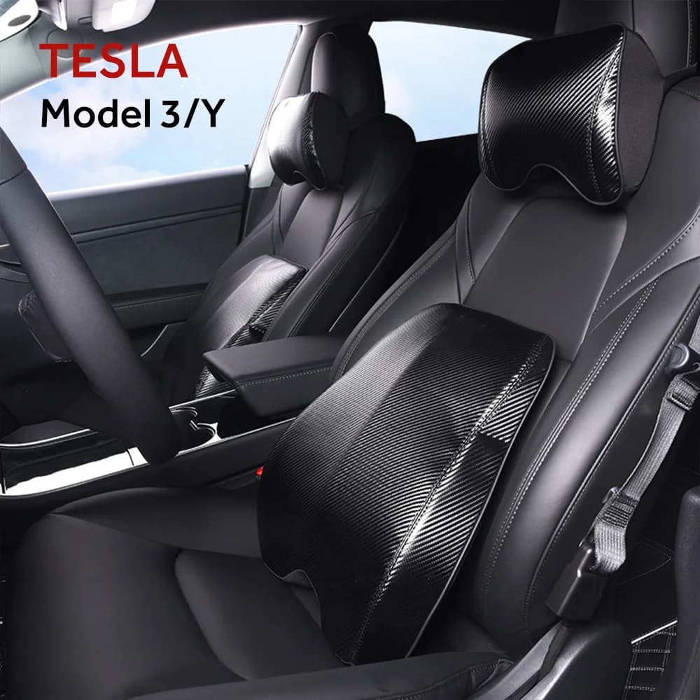 Cuscino di supporto lombare Cuscino per poggiatesta Cuscino di supporto per la schiena per poltrona reclinabile per auto Cuscino per schienale in memory foam Nero per Tesla Model 3 RS