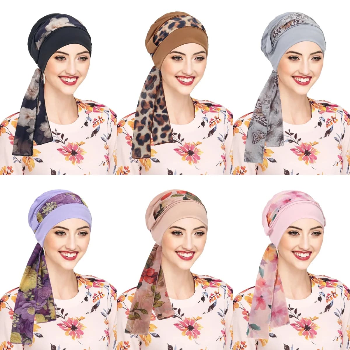 Cappello da donna alla moda con stampa floreale, morbido ed elastico, per hijab musulmano, con coda lunga, foulard, berretti per chemioterapia, bandane per cancro