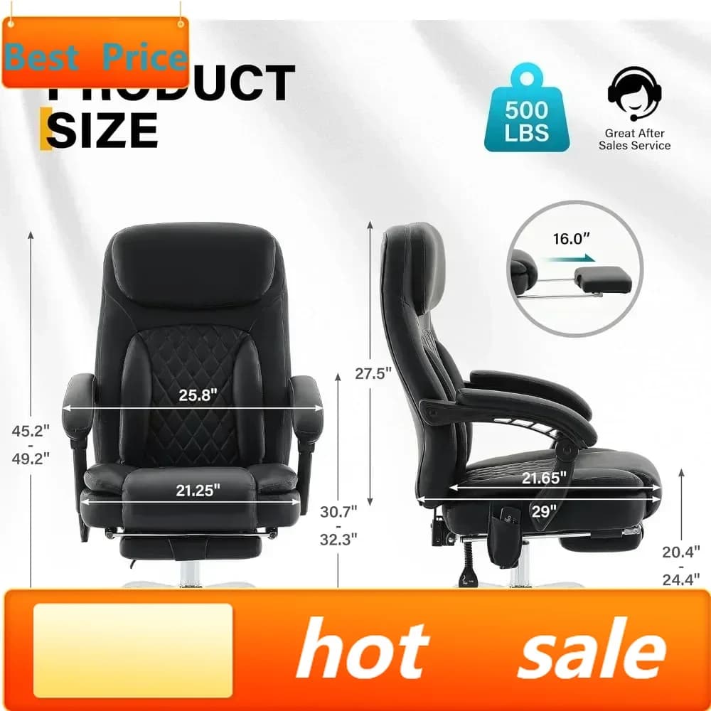 Poltrona Massaggiante Ergonomica Bestseller con Seduta Riscaldata, Poggiapiedi e 135 Funzioni ° Sedia reclinabile con schienale alto per dirigenti di grossa statura e corpulenti