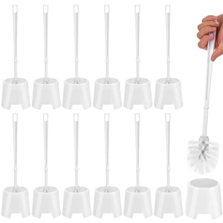 Set Spazzola per WC, 12 Set con Supporto e Spazzola, Spazzole per WC con Manico Lungo in Plastica da 14,2 Pollici, Accessori per Bagno
