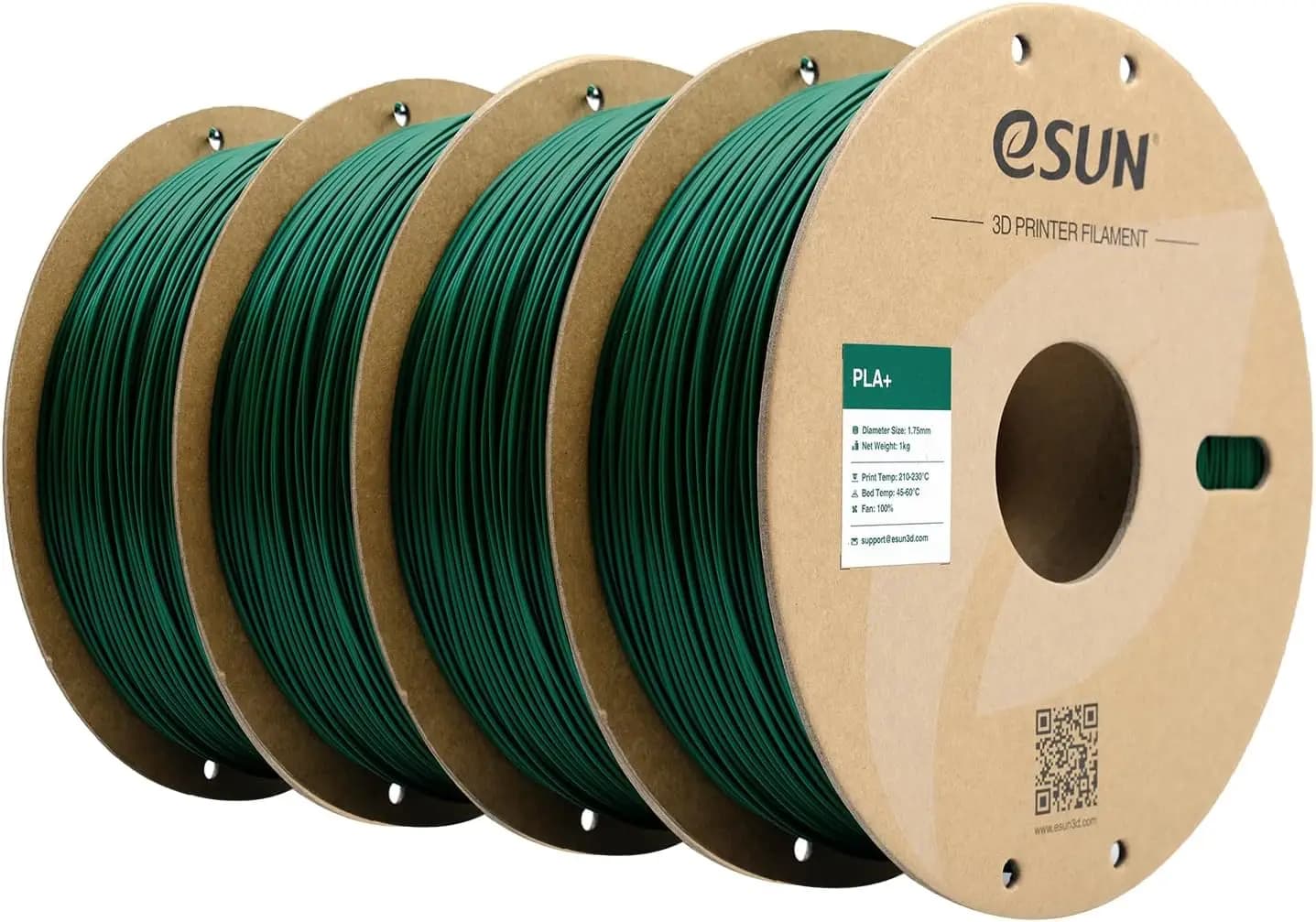 PLA+ Filament 1.75mm, 4 Spools, Dimensional Accuracy +/-0.03mm, 1KG Each, Pine Green, Easy to Print, High Speed