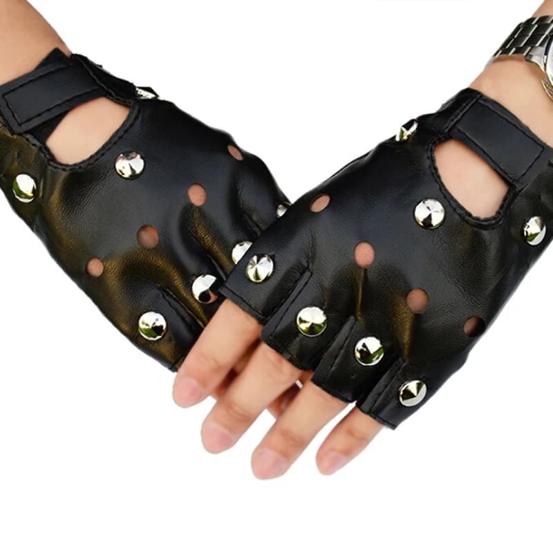 Moda danza moto rivetti guanti da donna in pelle Punk guida Biker guanti senza dita guanti sportivi Fitness neri