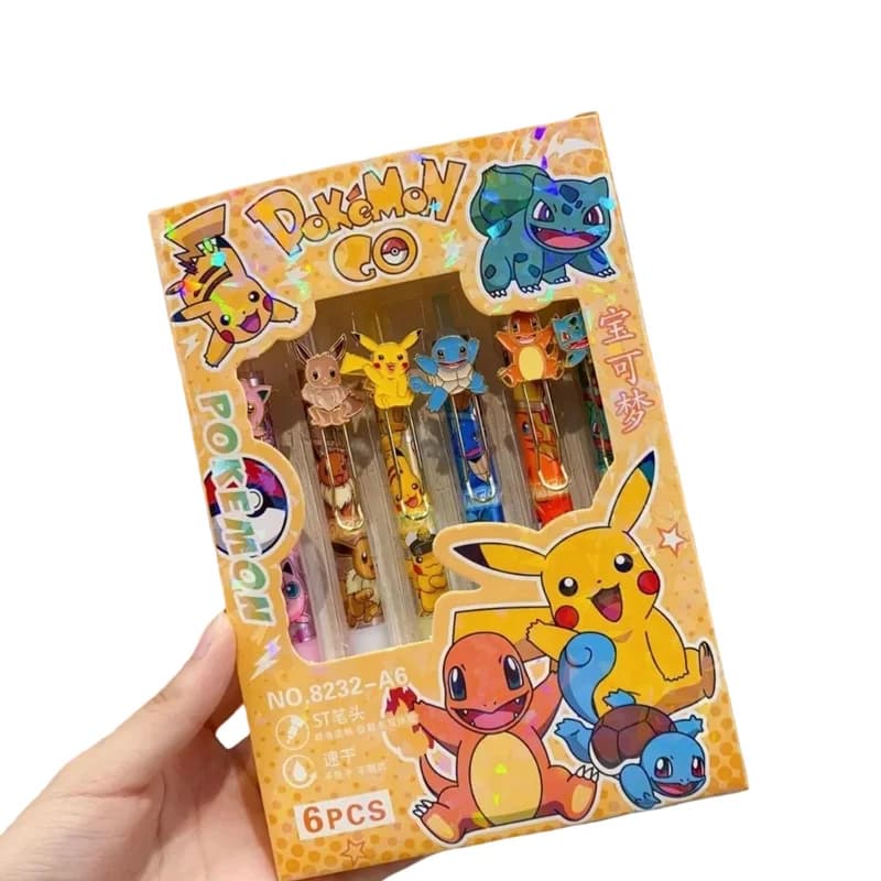 6pcs Pokemon 0.5mm Ballpoint Pen Cute Cartoon Smooth Writing Pen Portable Lightweight Ball Pen Student School Office Stationery