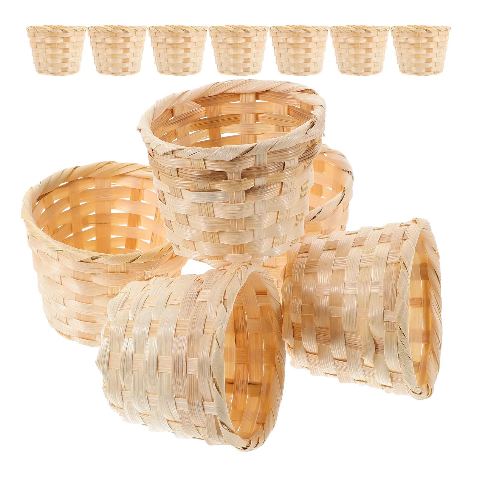 Set di 12 Cestini Intrecciati per Organizzazione Scrivania, Cestini in Legno Fatti a Mano per Snack, Frutta, Fiori Secchi e Piccoli Oggetti Domestici
