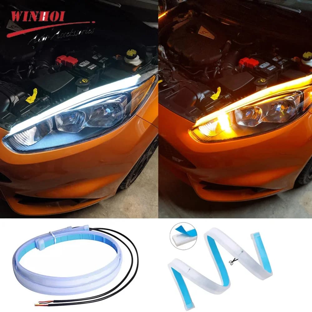 2PCS Auto LED DRL Daylight Flexible sequential strips Automatic headlight 12V decorative lamp