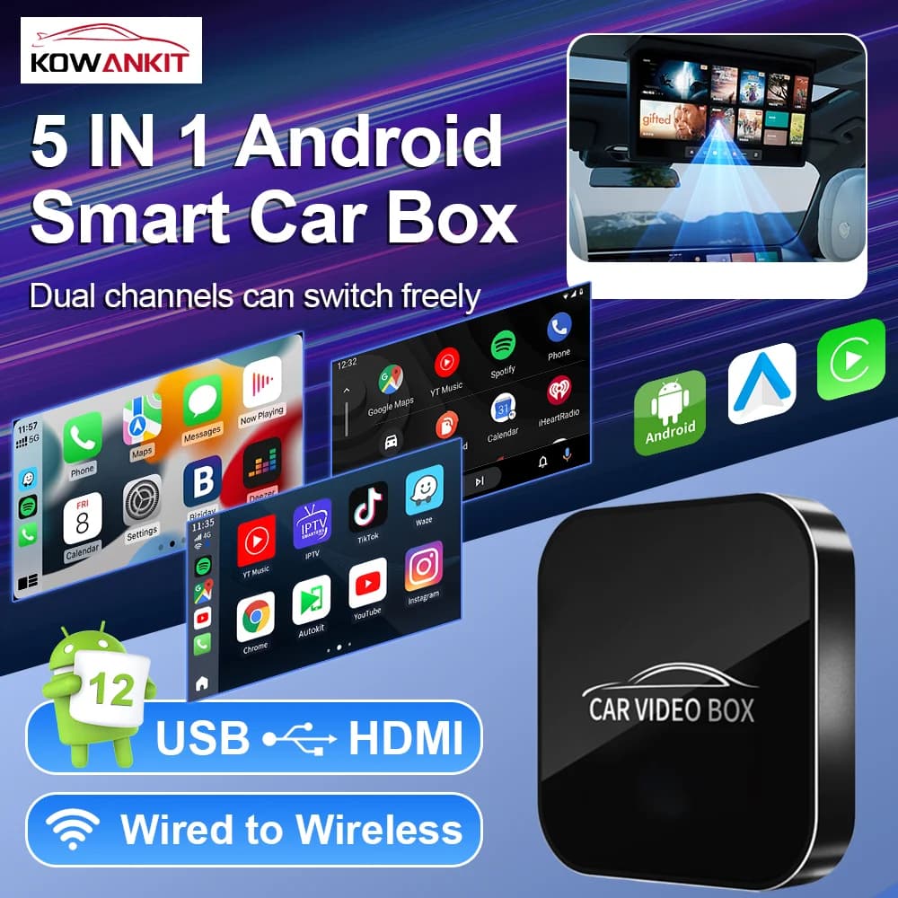 KowanKit Android 12 2 + 16G 3 in 1 CarPlay Smart Box Plug & Play Car Tv Box Wireless Android Car Adapter for YouTube Netflix