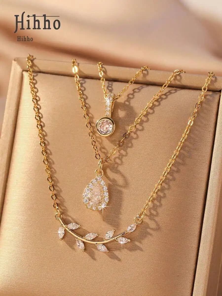 Set di 3 collane a strati con pendente in zirconia cubica per gioielli da donna per feste casual