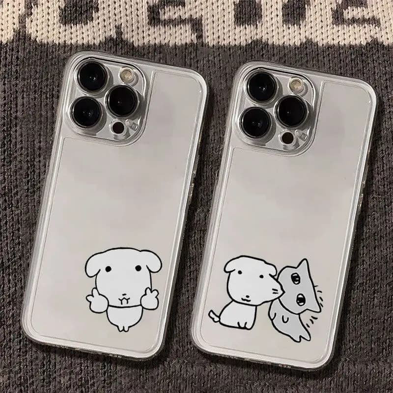 Cover per iPhone 17AIR 17 16 15 14 13 12 11 Pro Max 7 8 Plus Mini X XR XS Y2K con design coreano simpatico cucciolo e gatto, trasparente