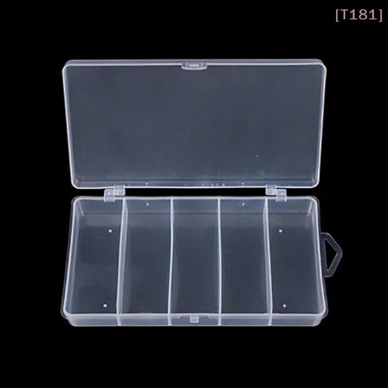 5 compartment fishing gear box, artificial bait case, hooks, teaspoons and fishing accessories
