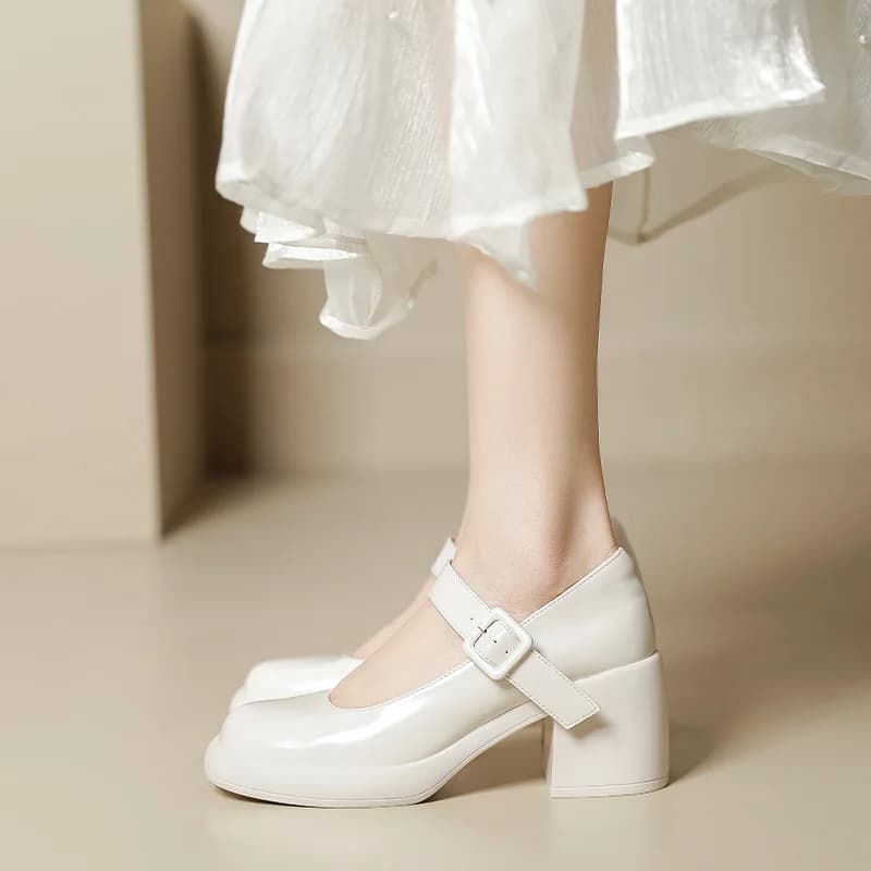 Mocassini con tacco alto di nicchia da donna Lorita Mary Jane francesi Scarpe da principessa preppy casual robuste