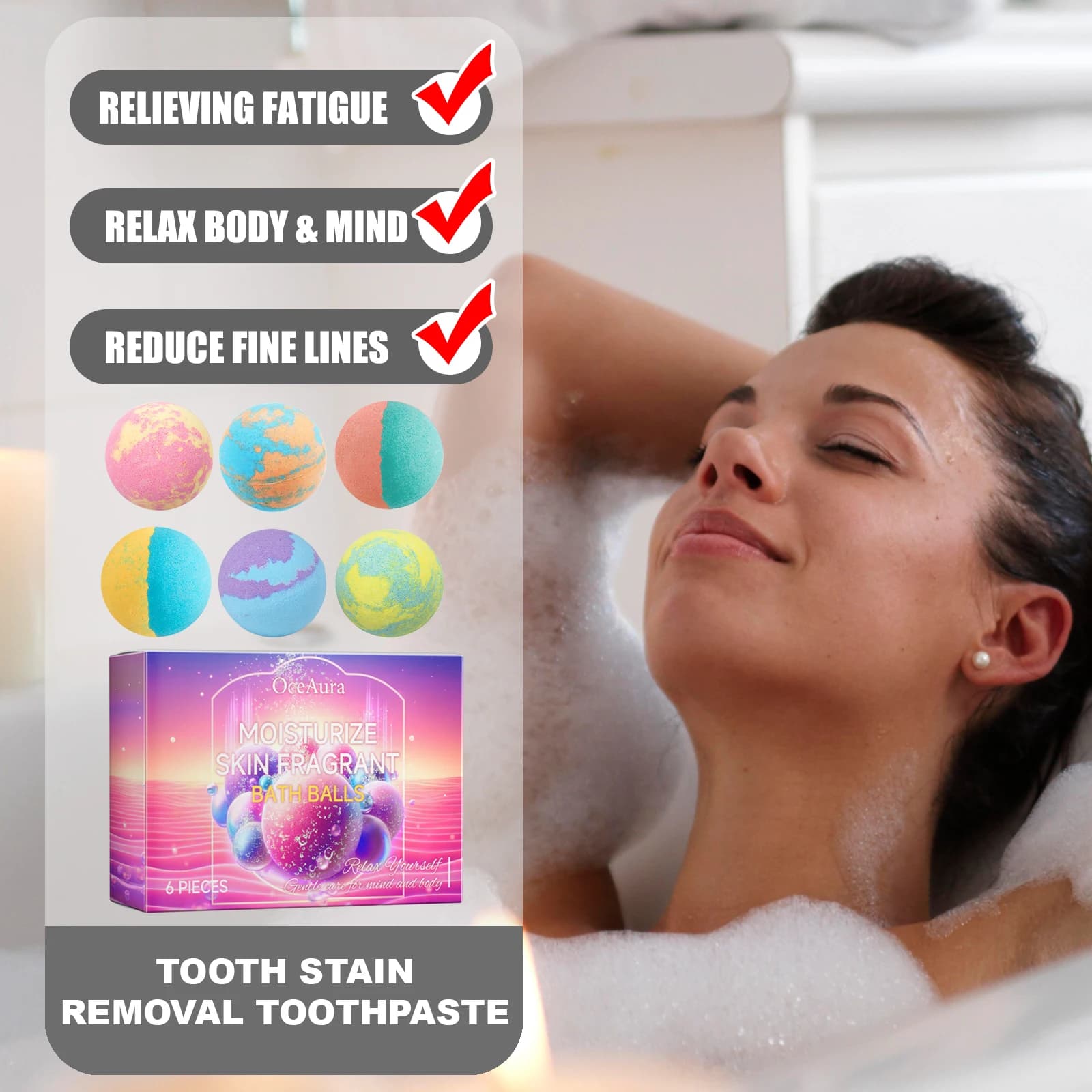 OCEAURA 6 Pz/scatola Idratare La Pelle Sfere di Sapone Da Bagno Profumate Alleviare L'affaticamento Rilassa Il Corpo e La Mente Ridurre Le Linee Fine Fai La Pelle Più Liscia