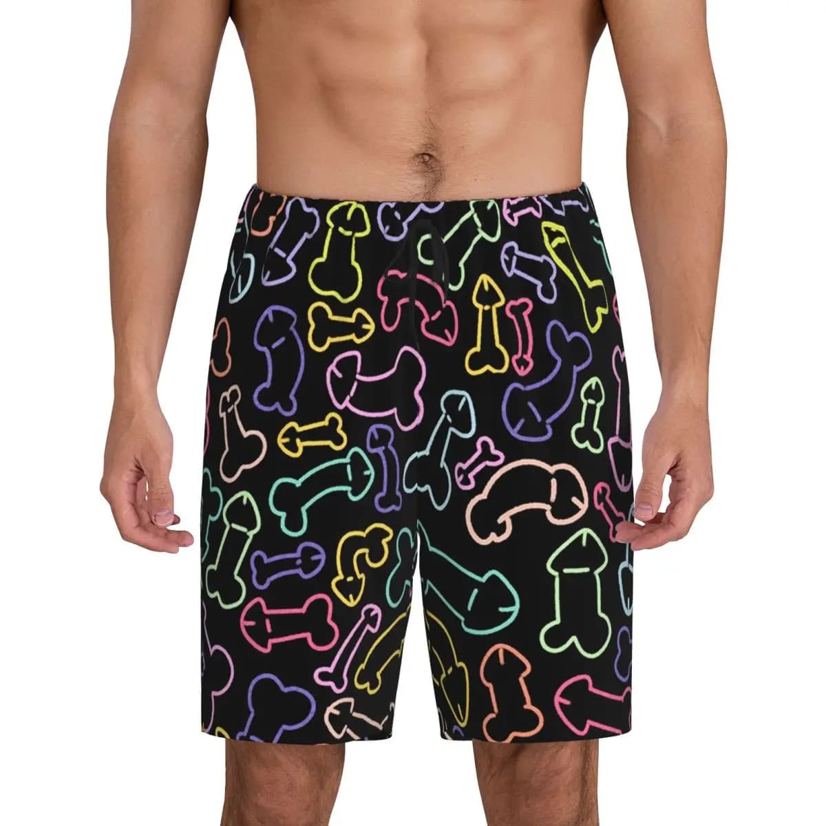 Custom PASTEL PENIS PATTERN MASK BLACK Short Pajama Pants Men Sleepwear Sleep Lounge Bottom Shorts Sleeping Pants