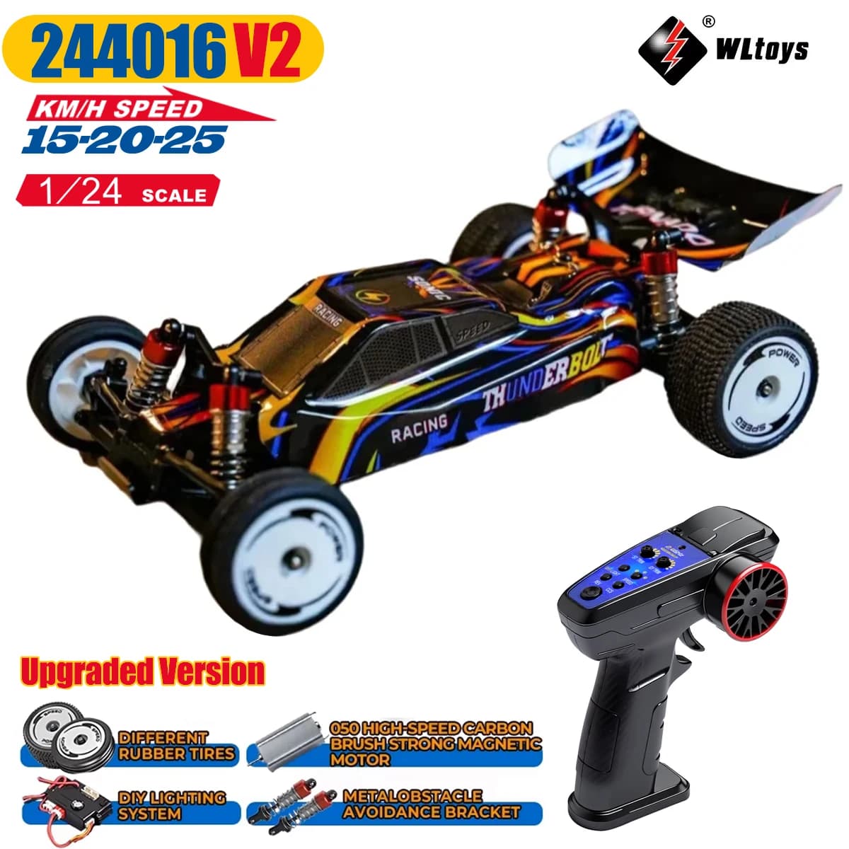 New RC Racing Car and Drift WLtoys 244016 V2 High Speed 2.4G 2WD 25KM/H 1:24 with Gyroscope, Children's Remote Control Model