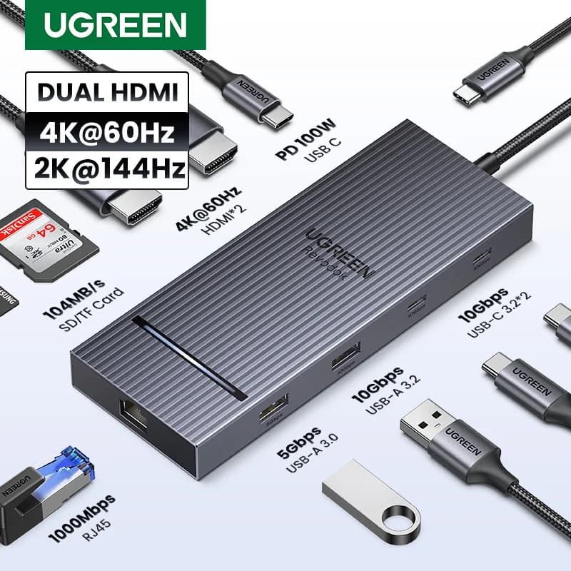 UGREEN USB C HUB 10 in 1 4K60Hz HDMI USB3.2 10Gbps PD100W RJ45 SDTF Splitter USB per laptop MacBook Pro Air iPad Docking Station