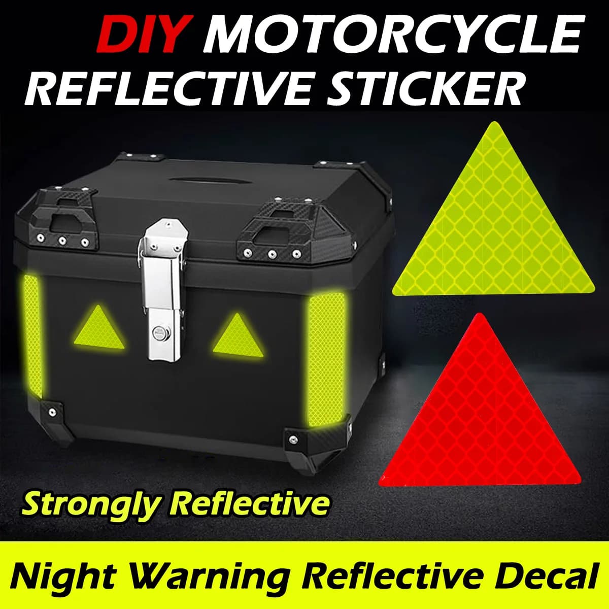 Triangolo notturno per moto fai-da-te Avvertimento adesivi fortemente riflettenti Moto Scooter Body Fender Top Case Decalcomanie per casco Accessori