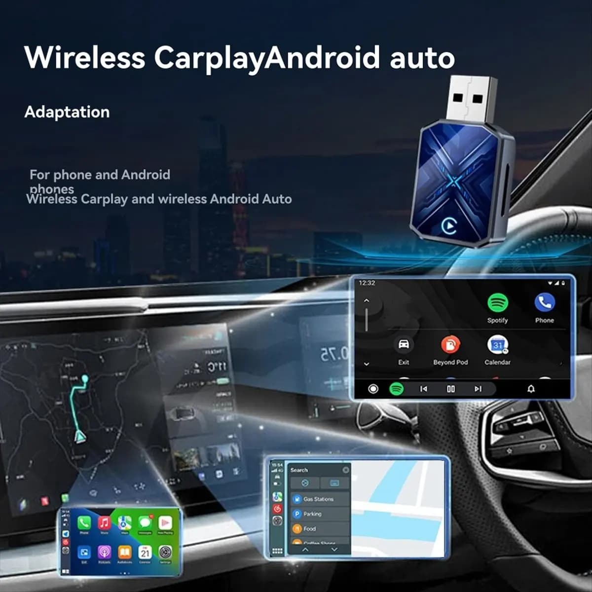 ♋♐…BUY 2in1 Wireless Carplay Adapter USB Dongle Carplay/Android Auto Smart AI Box Plug and Play Wired Carplay to Wireless A