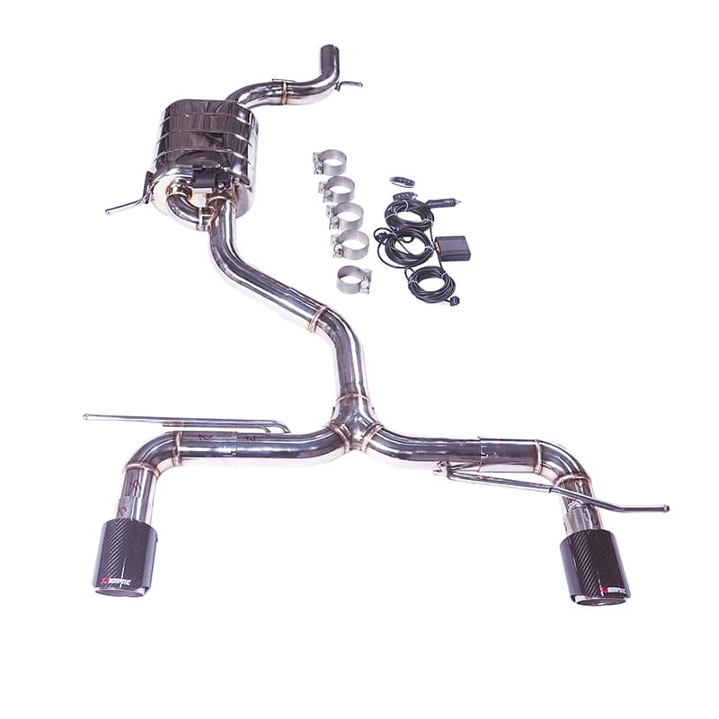 Per sistema di scarico catback Golf 6 GTI, 7 GTI, 8 GTI, con silenziatore valvola elettronica e diffusore GTI corrispondente a doppia punta