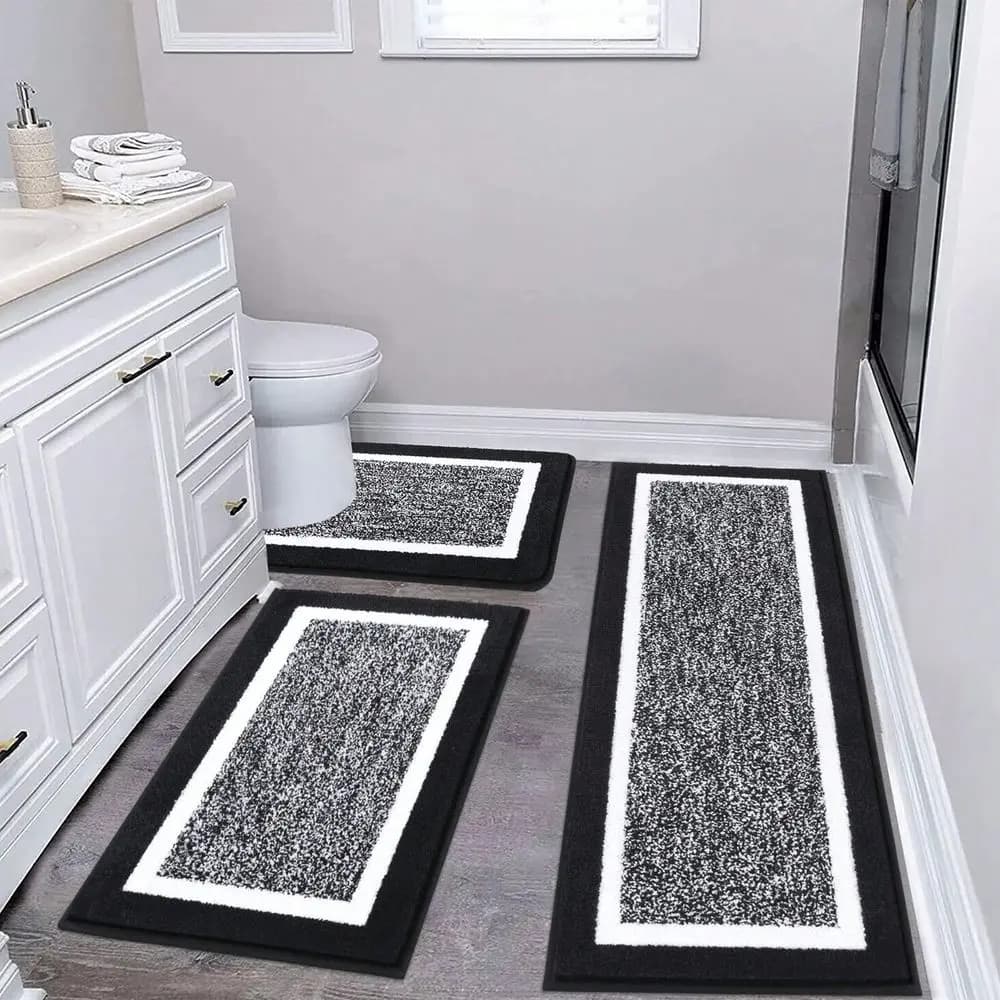 Set di tappetini da bagno 3 pezzi, set da bagno in microfibra effetto shaggy, tappetini ultra morbidi antiscivolo, assorbenti con tappetino a forma di U per WC.