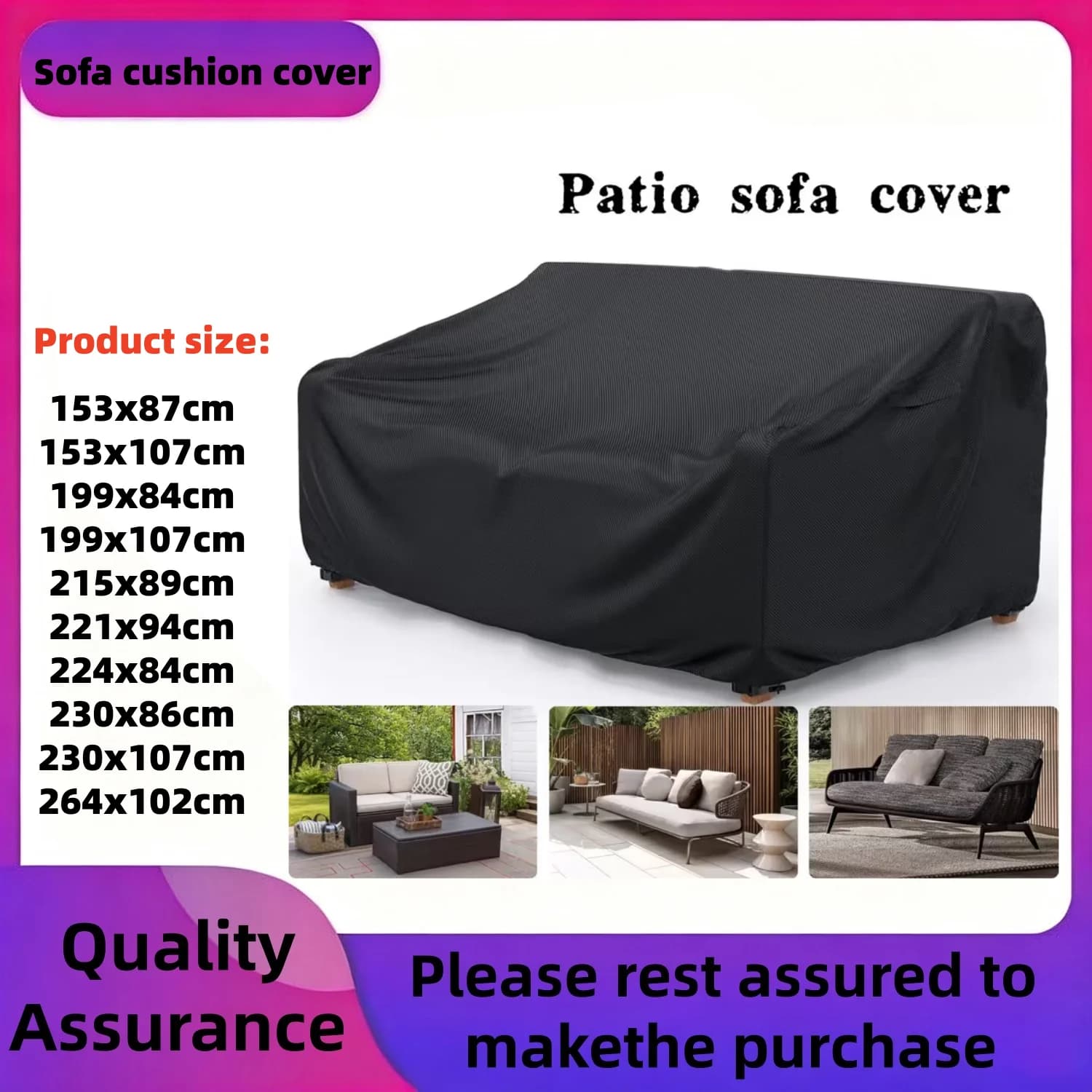 Heavy-duty Outdoor Sofa Cover for Two- Tear-resistant Fabric, Suitable for Gardens, Decks, and Poolside