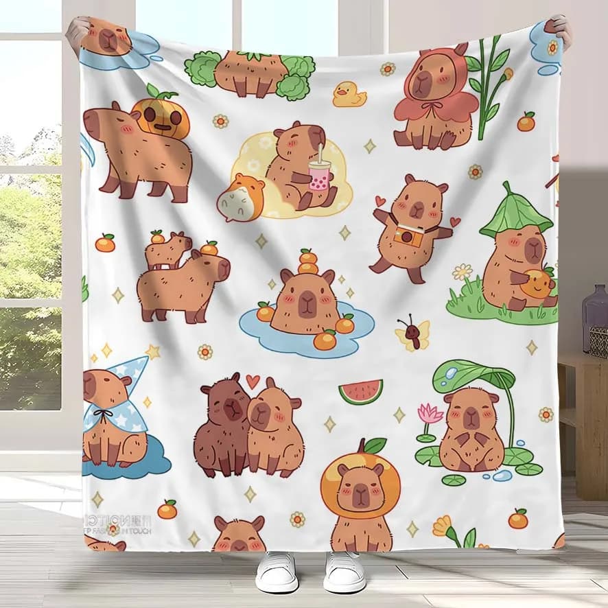 Coperta in flanella con motivo capibara, morbida, leggera, multifunzionale, per casa, viaggi, campeggio, compleanno, vacanze