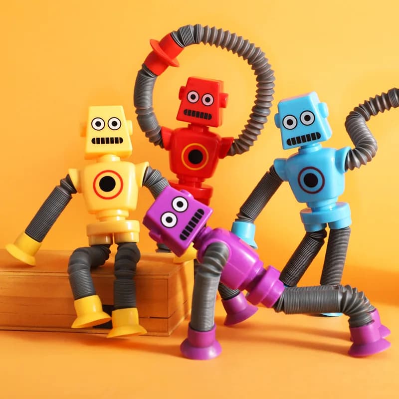 Fidget Toys Stress Relieve Robot, Pack Stretch Tube Robot with Suction Cup for Kids Adults, Novelty Anxiety Relief Sensory Toy