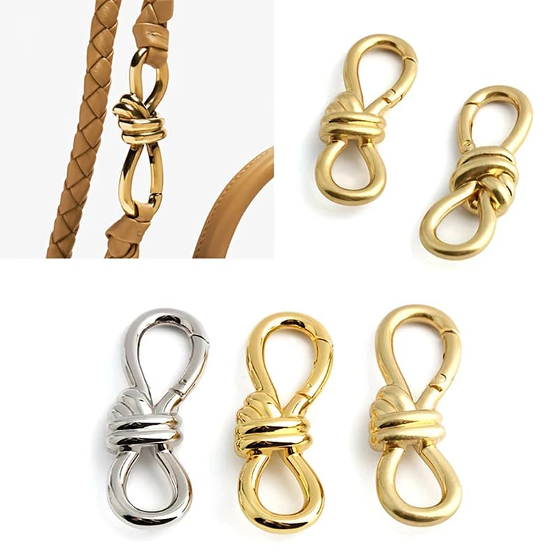 Borsa tote da donna con nodo twist in metallo, anello a molla, fibbia a moschettone, borsa a tracolla, scarpe, vestiti, decorazione con nodo, portachiavi