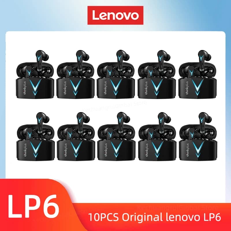 10 pezzi /5/2 originali Lenovo LP6 auricolari TWS Wireless Bluetooth Gaming Headset Stereo Surround Noise Cancelling cuffie lunghe in Standby