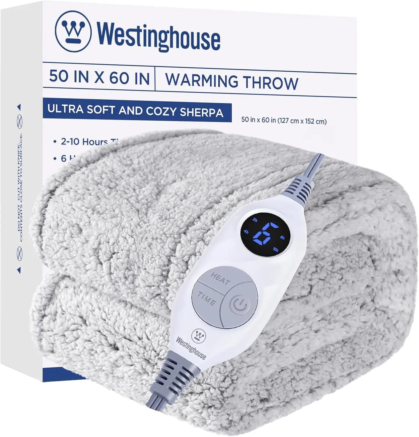 Coperta riscaldata Sherpa in morbido peluche, 6 livelli di calore e timer di spegnimento automatico, lavabile in lavatrice, 50x60 pollici Grigio