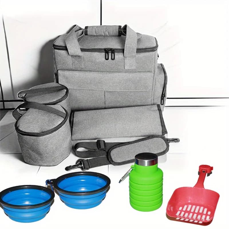 Set di contenitori portatili per alimenti per animali domestici con tracolla e kit di gita essenziale per cani e gatti