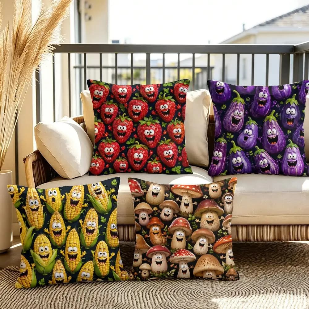 Cute Food Monster Set Cushion Cover Soft Plush Throw Pillow Cover Double-Sided Decorative Cushion Case Sofa Bedroom Home Decor