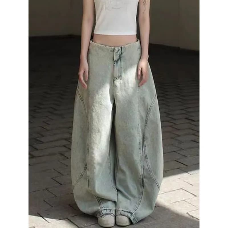 American Retro Large Size Washed Old Scimitar Jeans Women's Street Loose and Thin Wide Legs Pendant Long Pants