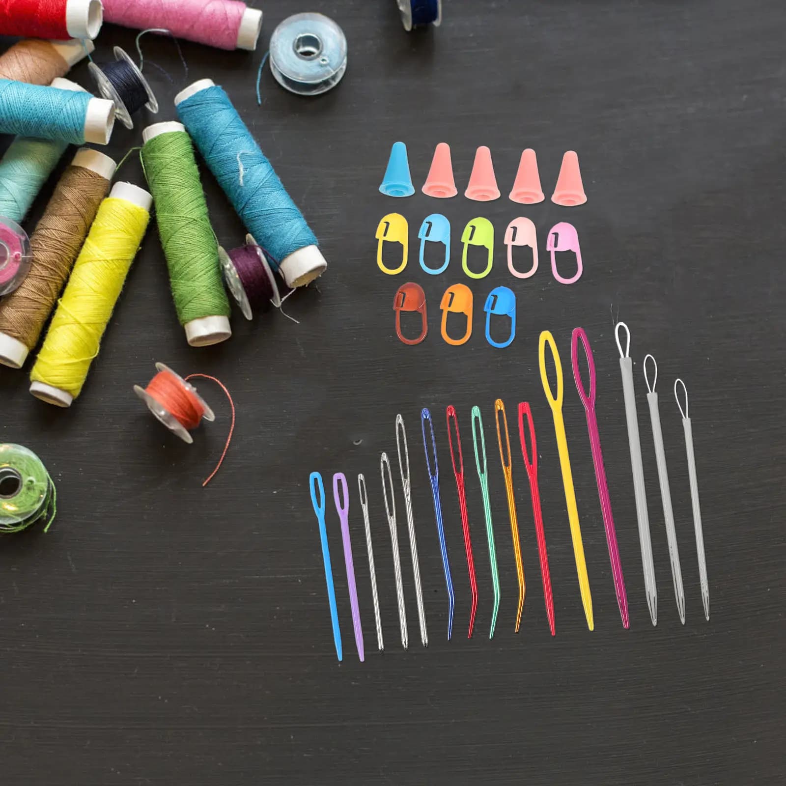 1 set di aghi in plastica con occhiello grande per lavorare a maglia, uncinetto, tappeti, cucito, artigianato, hobby, principianti, portatile, leggero