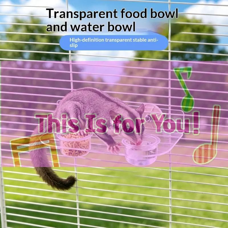 【HMA】Clear Acrylic Pet Feeder Bowl Cage Attached Dual Food Water Bowl Anti Fall Design For Sugar Glider Hamster And Small Birds