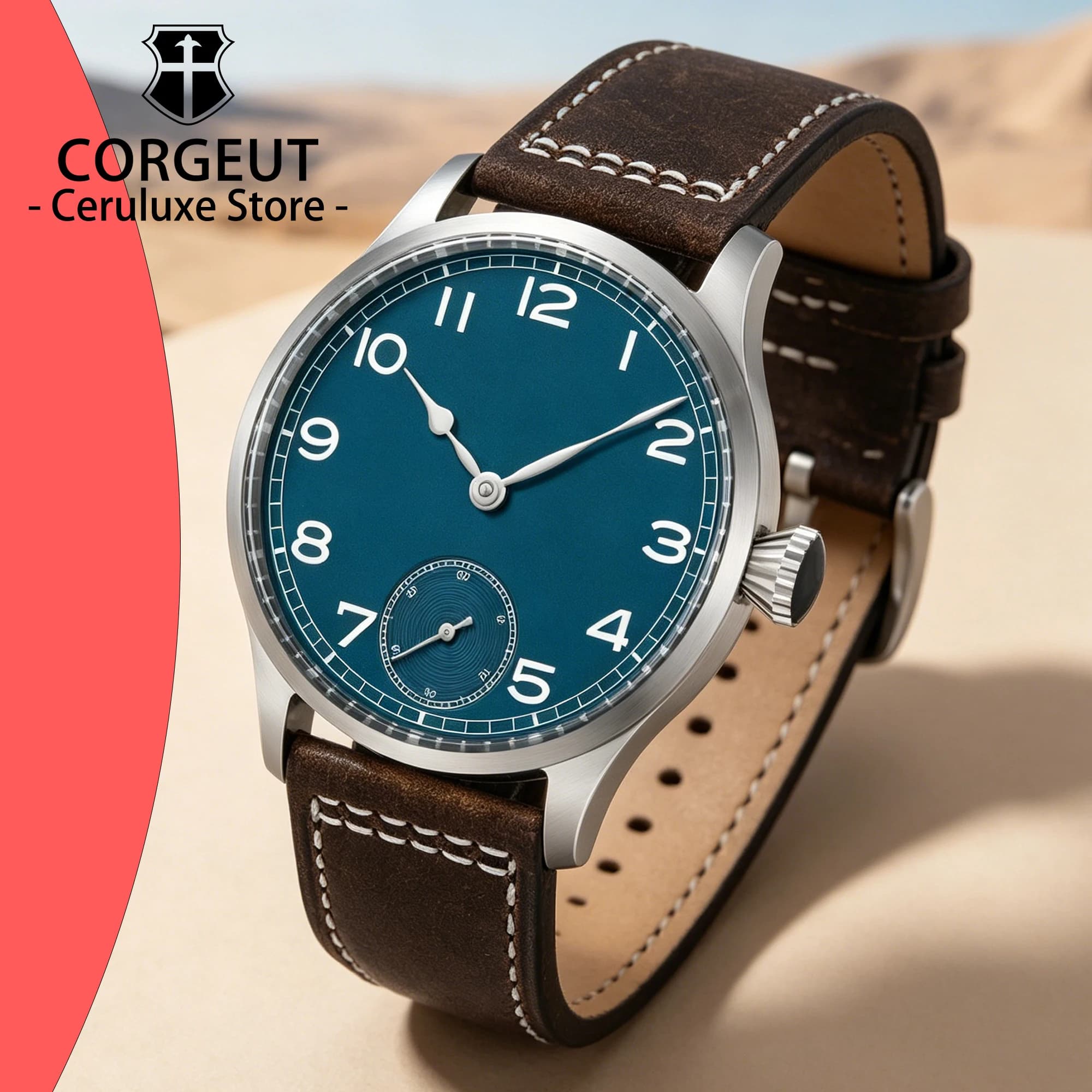 COGEUT Orologi da uomo da 42 mm Movimento a carica manuale di lusso Orologi da uomo impermeabili in acciaio con fondello trasparente in zaffiro Regalo per uomo