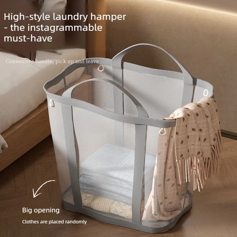 Large-Capacity Foldable Laundry Basket with Handle for Home Use Toy Bin Wall-Mounted Bathroom Laundry Basket Mesh Basket