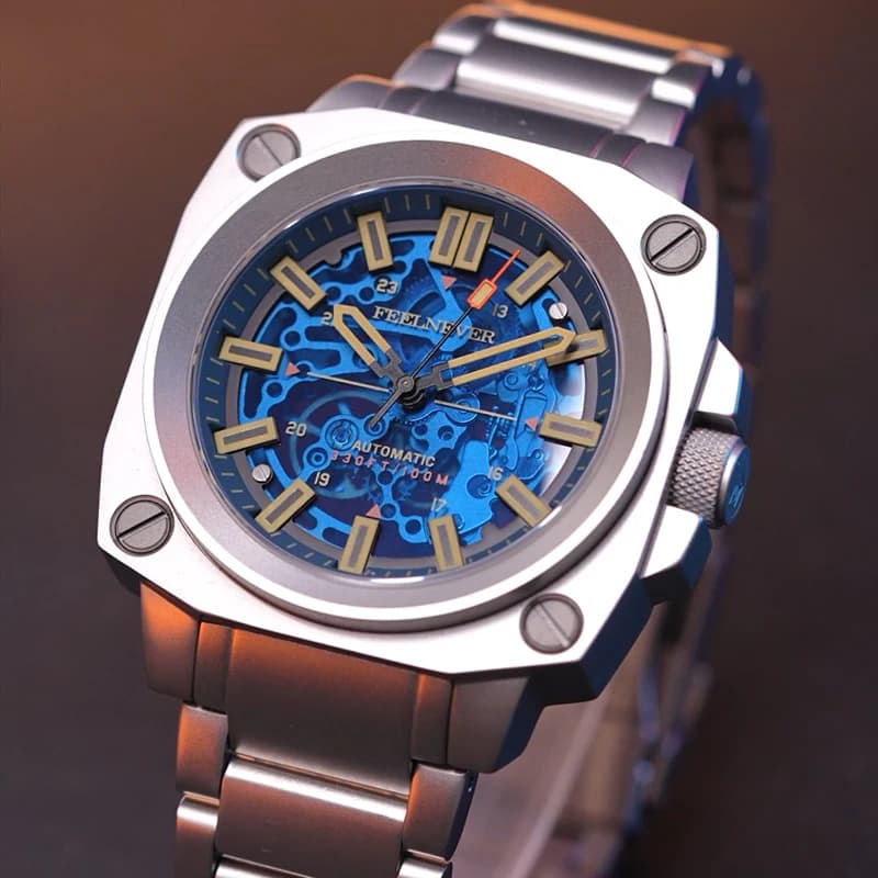 FEELNEVER Nuovi orologi meccanici da uomo Moda Orologio da uomo di lusso in acciaio inossidabile Orologio da polso automatico luminoso impermeabile Reloj