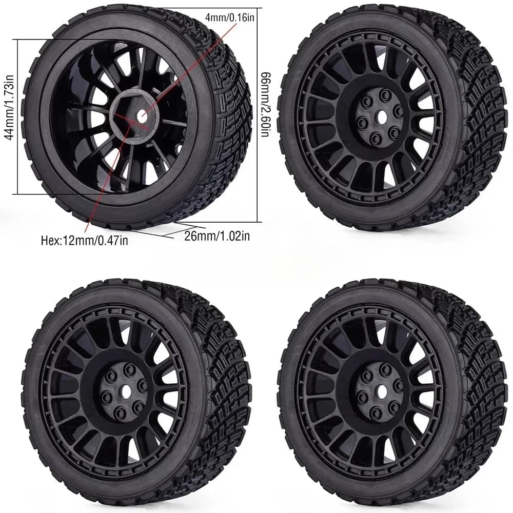 4 Pezzi Pneumatici in Gomma con Cerchi Esagonali da 12mm e 68mm per Auto RC 1/10 Rolly XV02 TT01 LCPTG FW06