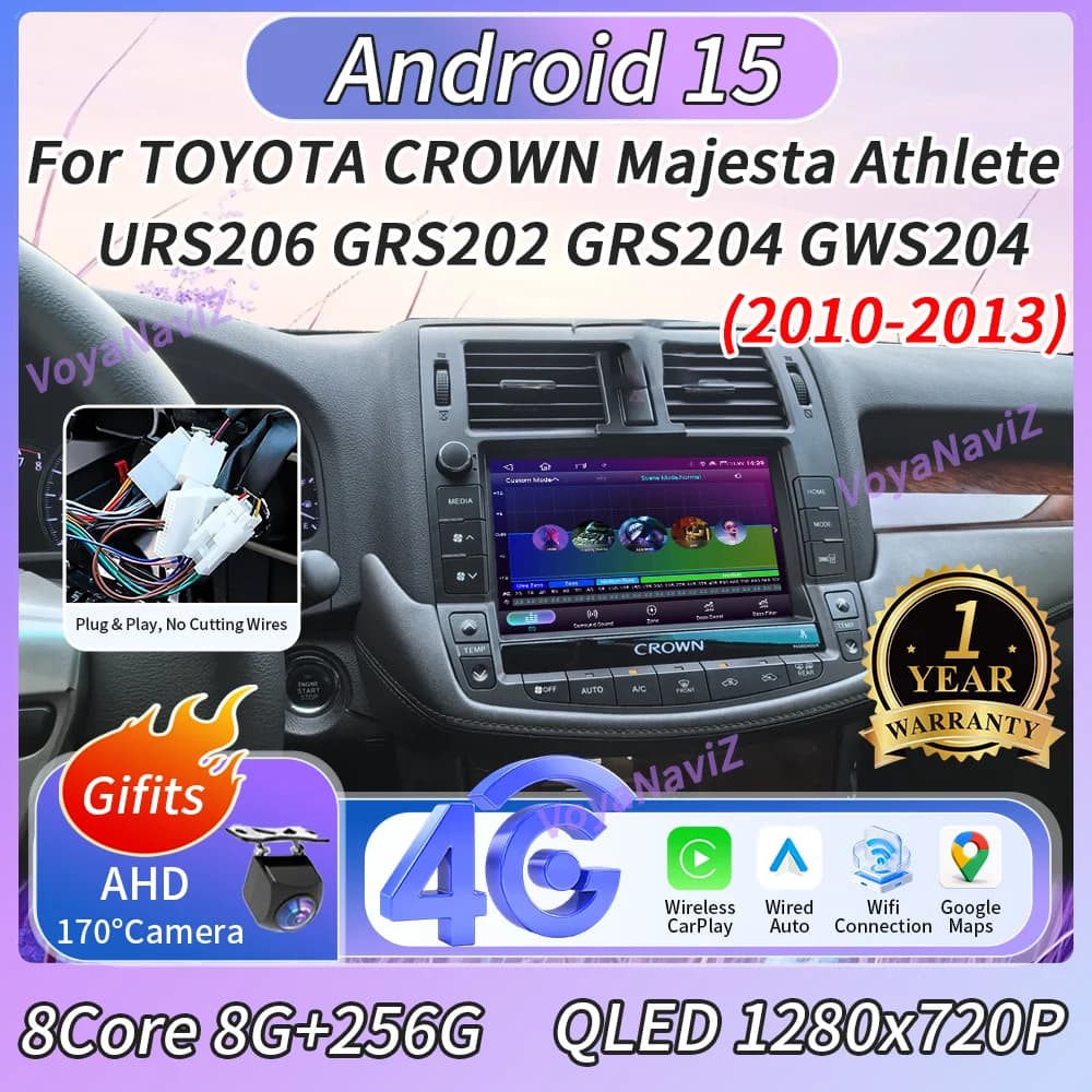 Autoradio Android 15 da 9 pollici per TOYOTA CROWN Majesta Athlete URS206 GRS202 GRS204 GWS204 2010-2013 con Carplay, Google Maps, DSP, 4G, FM, BT
