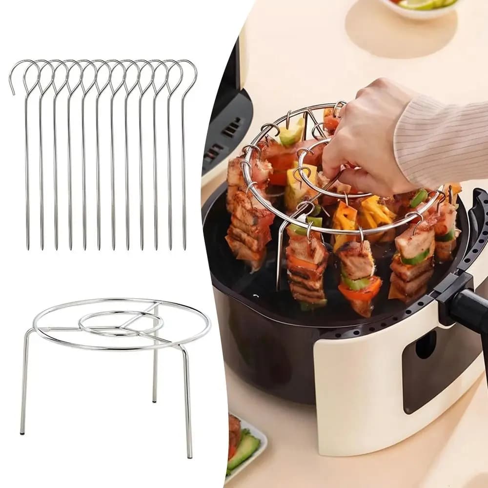 Round Stainless Steel Durable Air Frying Grid with Grilled Spiedini Suspended Barbecue Grill for Outdoor Home Kitchen