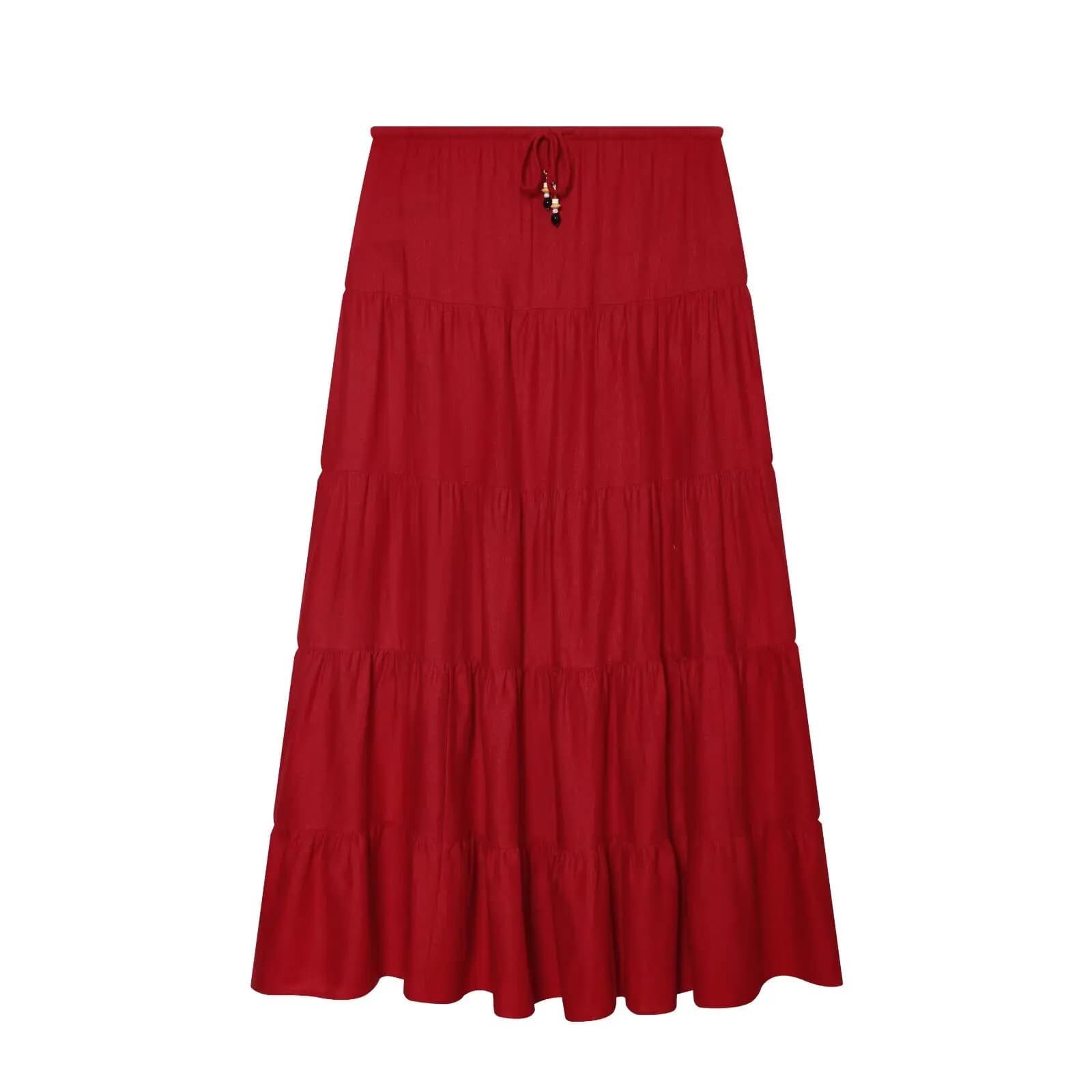 Willshela Women Fashion Red Drawstring Pleated A-Line Midi Skirt Vintage High Elastic Waist Female Chic Lady Skirts