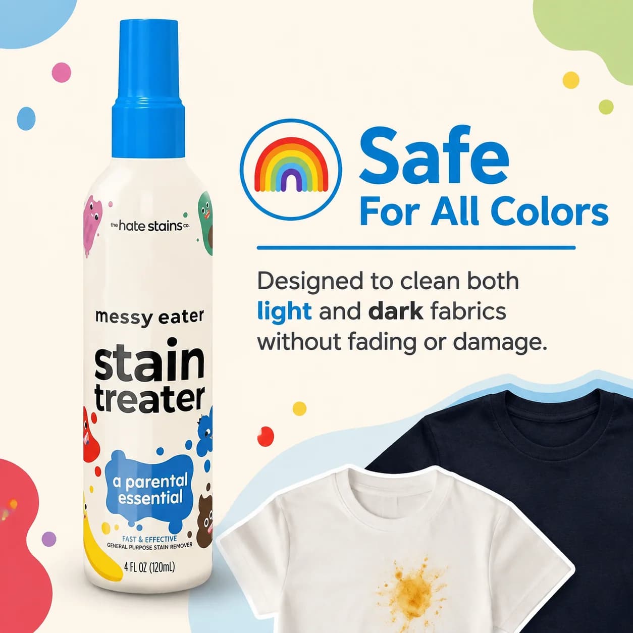 Messy Eater Stain Treater Spray - Fabric Remover for Spots on Clothes Underwear Grease All Color Stain Remover Fabric Down 120 M