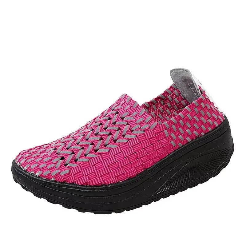 Scarpe casual da donna con zeppa intrecciate a mano suola spessa antiscivolo primavera estate nuove scarpe da passeggio leggere con punta tonda e poco profonde