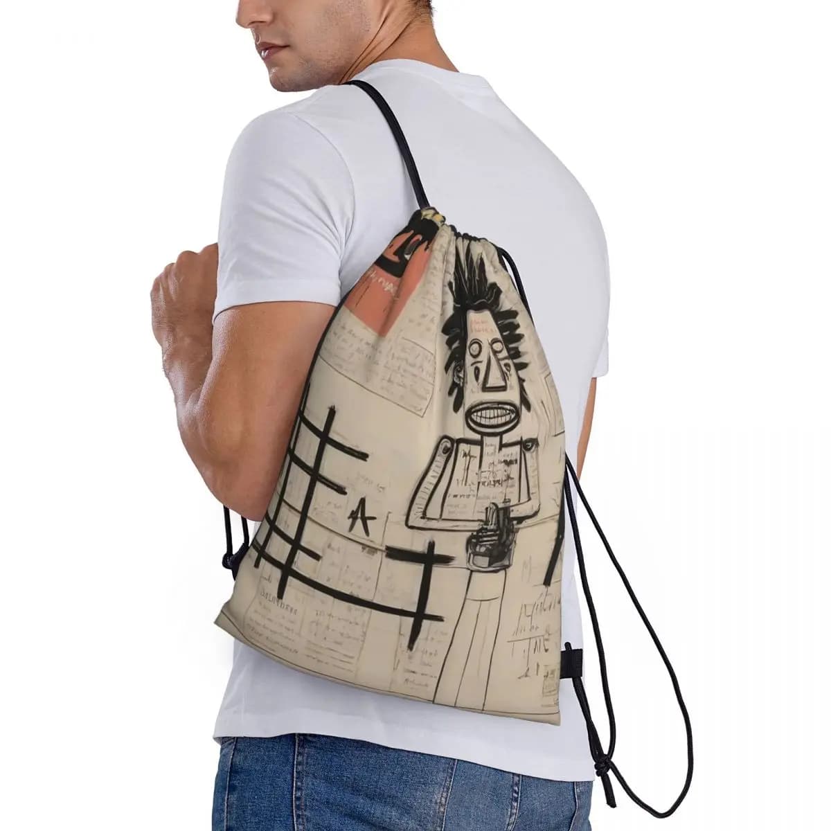 Newspaper Sketch Book Backpacks Casual Drawstring Bags Sports Bag Book Bags for Man Woman School