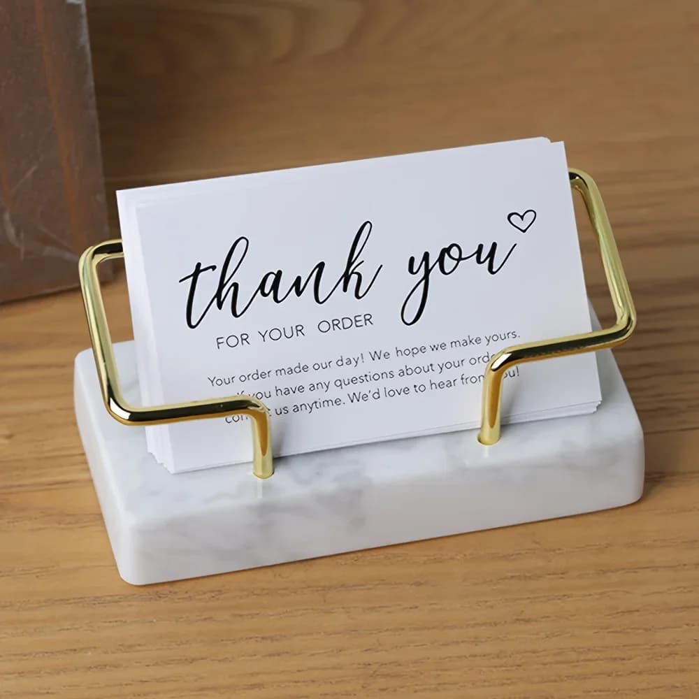 Elegant marble paper holder with gilded metal frame: luxury table card holder, perfect for meetings gifts, adorable office supplies
