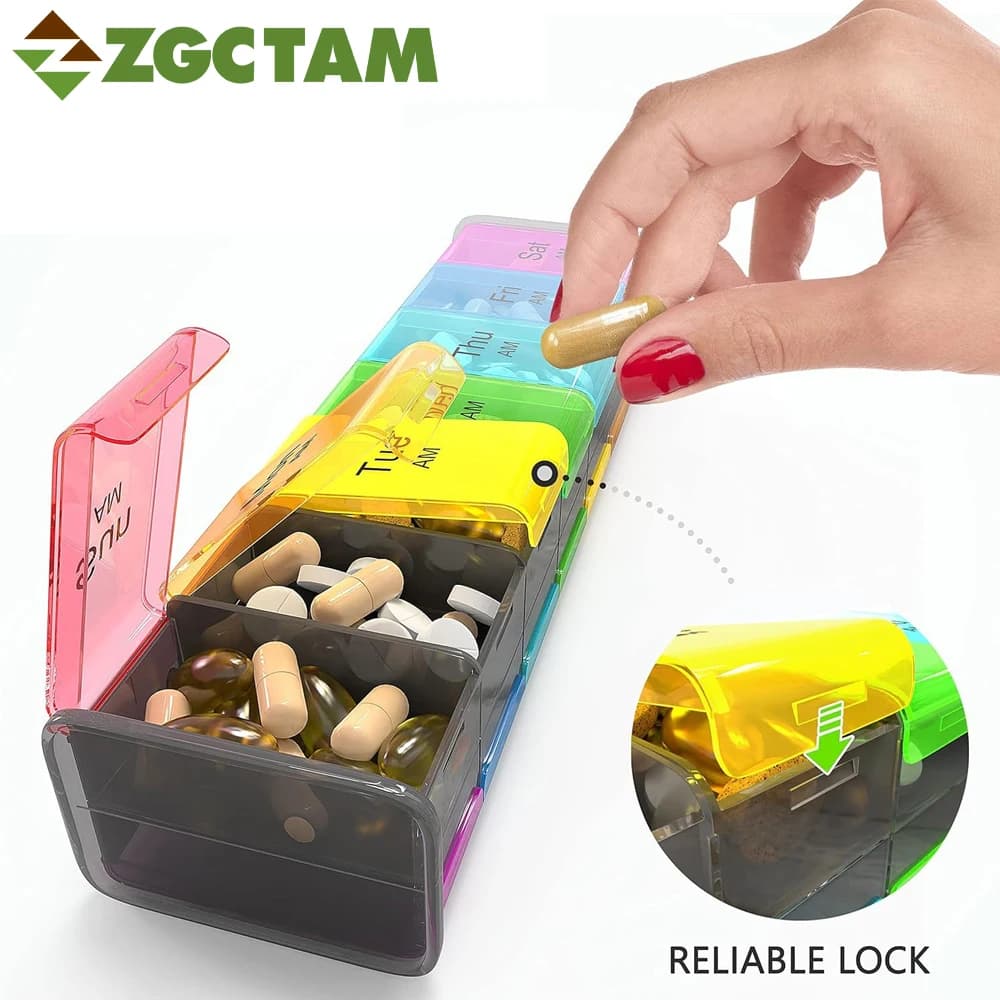 Weekly Organizer for Pills with Large AM PM Parts, Large Container for Integrators, Jumbo Pills for Vitamins and Supplements