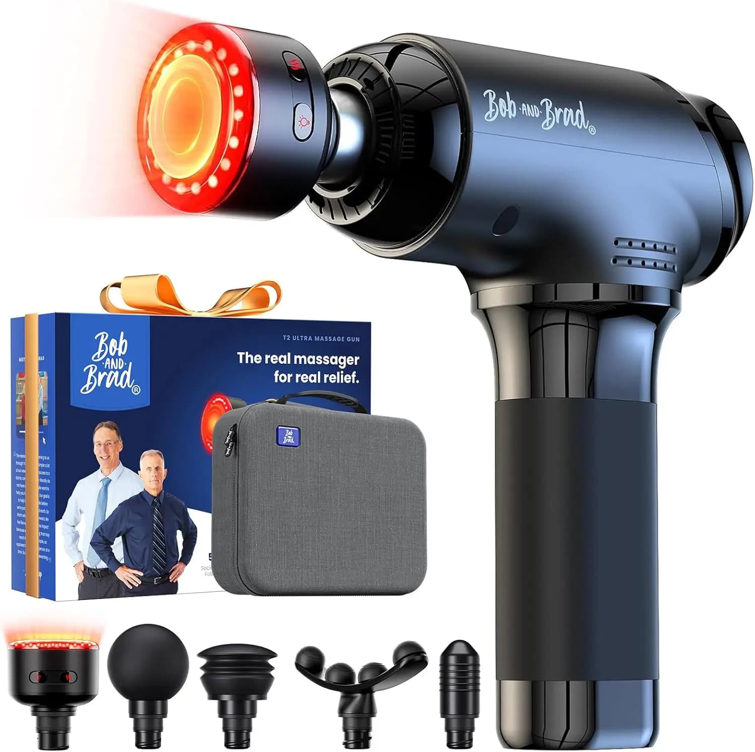 Deep Tissue Massage Gun with Heat & Red LED Therapy, Portable Percussion Massager for Muscle Relief, 10mm Amplitude, 45lbs Stall Force, USB-C Charging