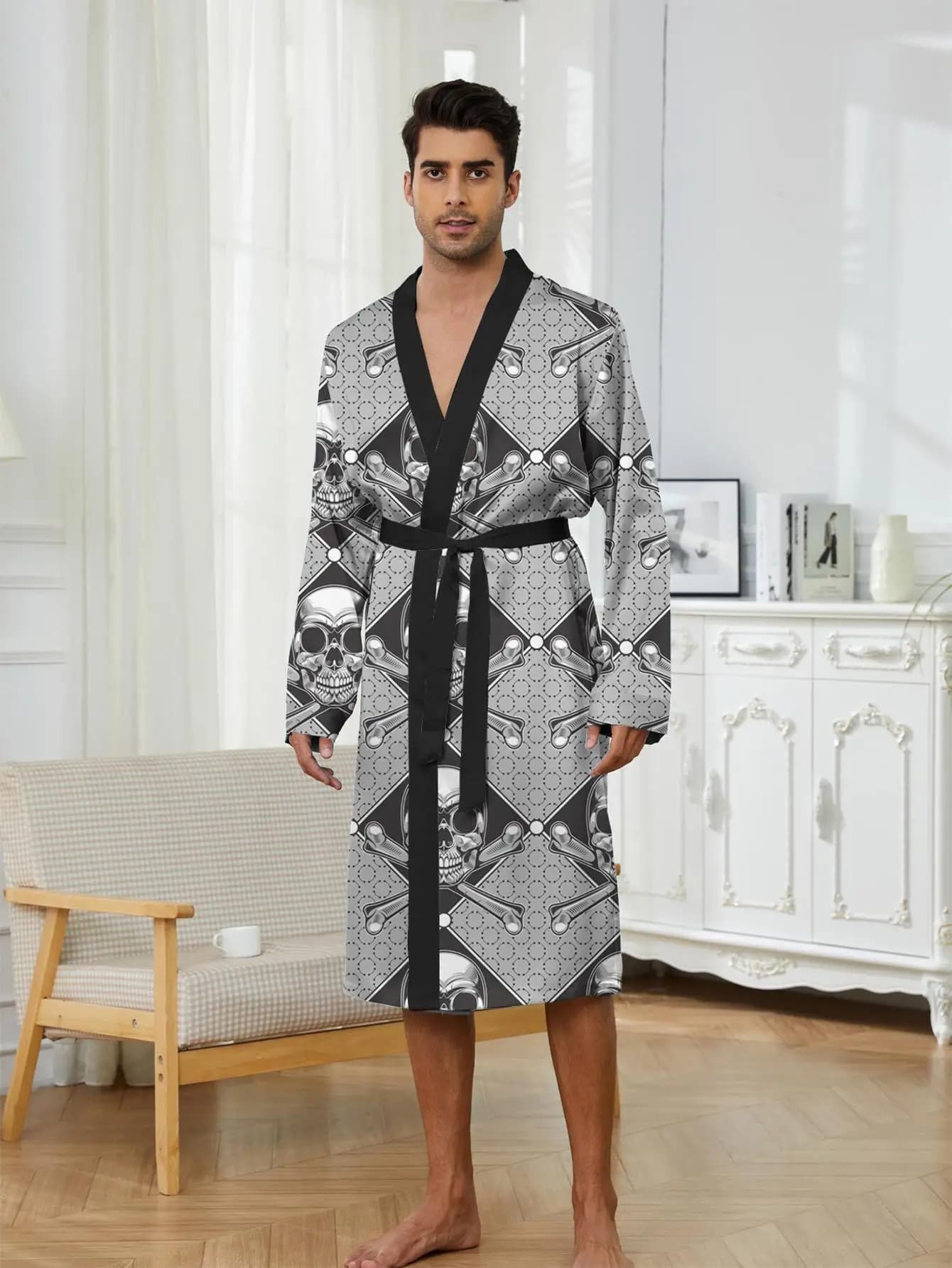 1pcs Men's Robes 2026 Spring/Summer Robe man Sleepwear 3D Printed Graphic Breathable Robes sleepwear Men's bathrobe